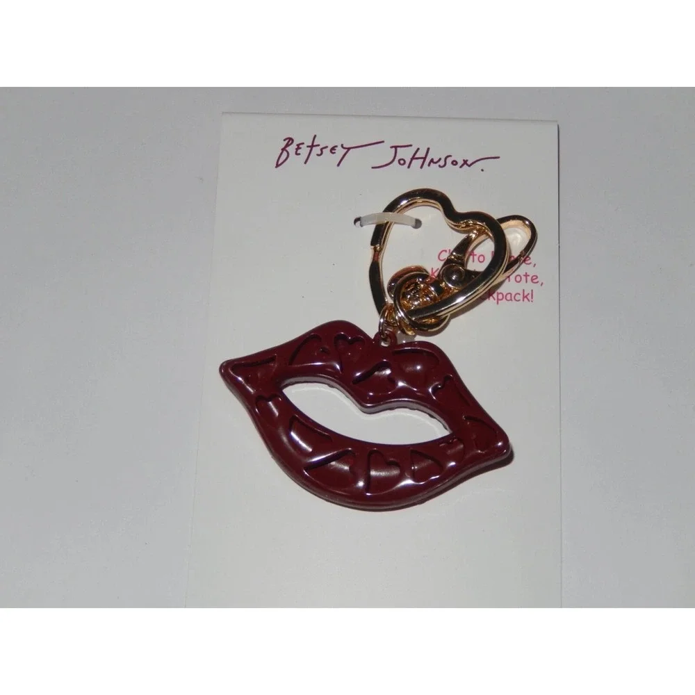 Authentic Betsey Johnson Red Lips Crystal Purse Bag Charm Clip Key Ring New